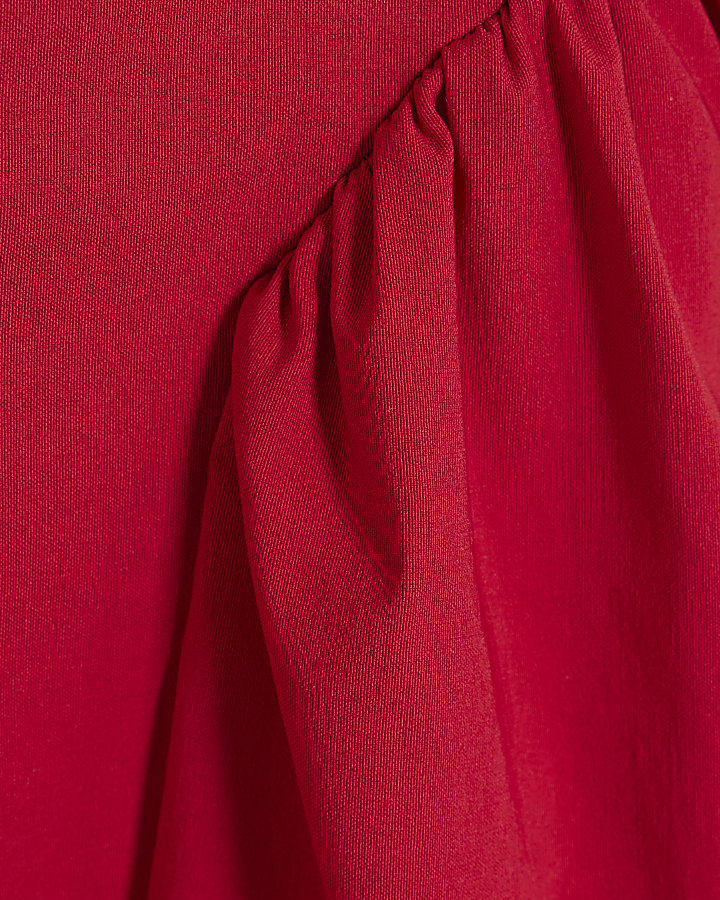 Red Sleeveless V Neck Midi Dress