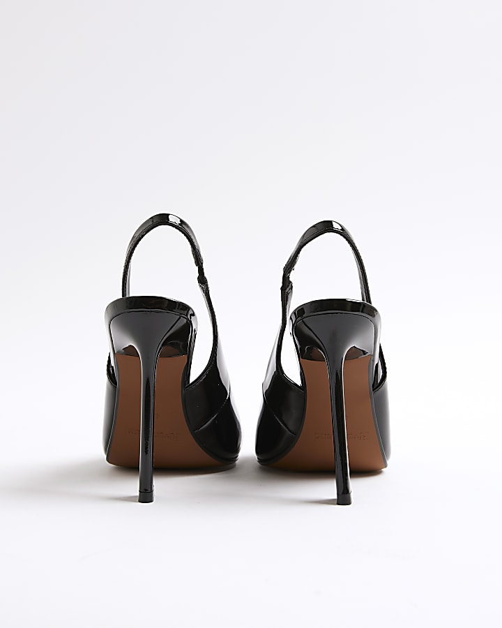 Black Sling Back Peep Toe Heels