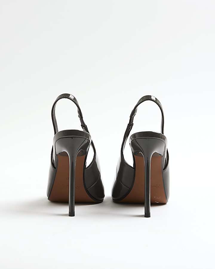 Grey Sling Back Peep Toe Heels