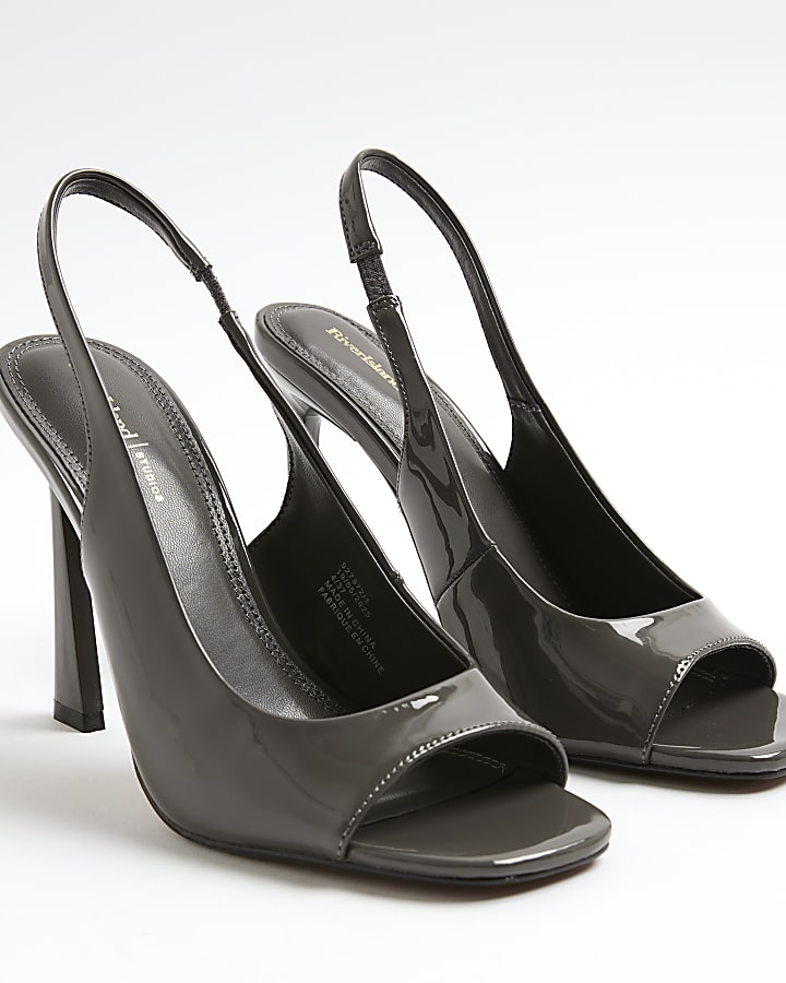 Grey Sling Back Peep Toe Heels