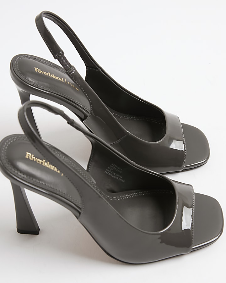 Grey Sling Back Peep Toe Heels