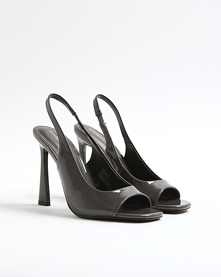 Grey Sling Back Peep Toe Heels