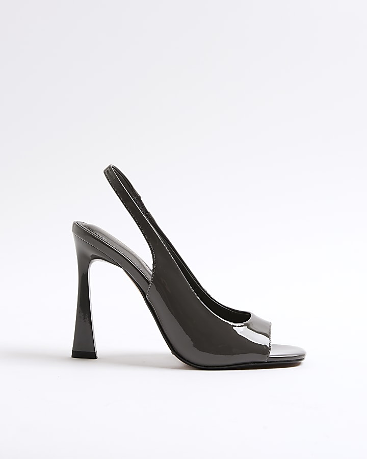 Grey Sling Back Peep Toe Heels