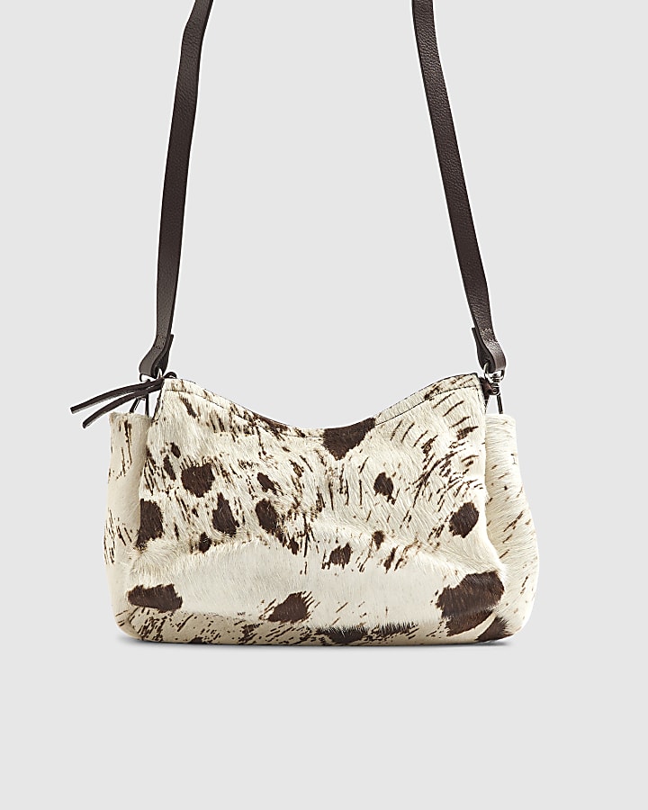 Brown Leather Animal Print Cross body bag