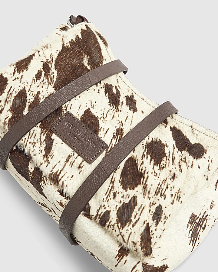 Brown Leather Animal Print Cross body bag