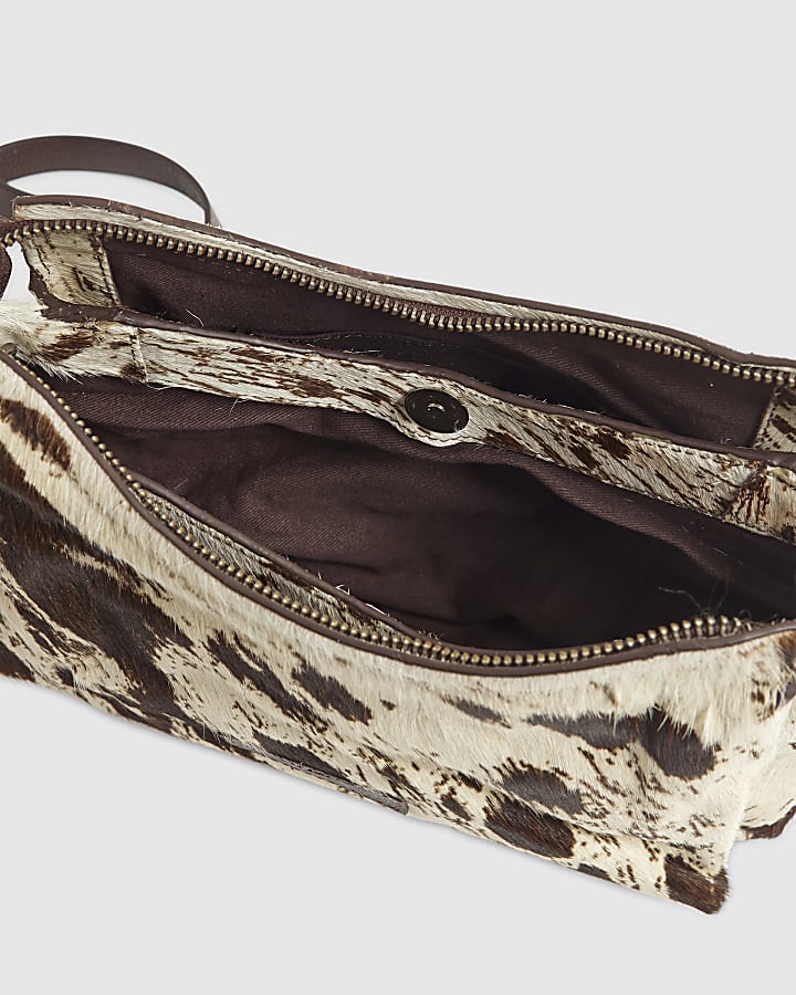 Brown Leather Animal Print Cross body bag