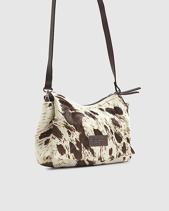 Brown Leather Animal Print Cross body bag