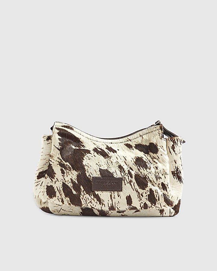 Brown Leather Animal Print Cross body bag
