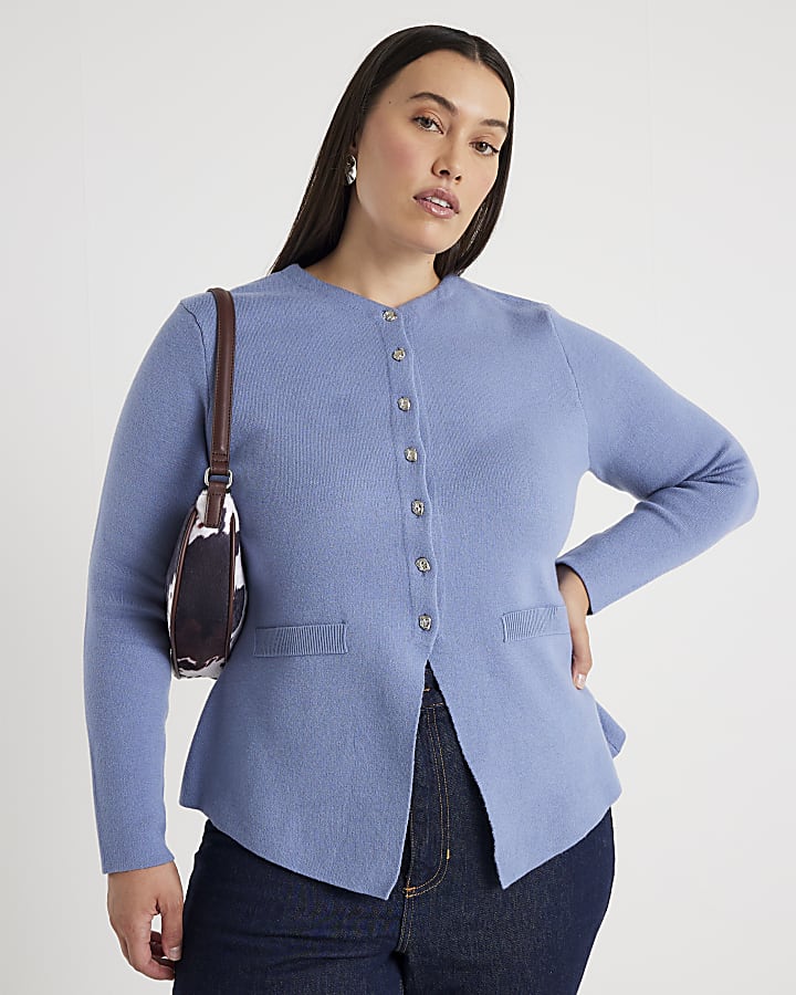 Blue Knitted Button Up Cardigan