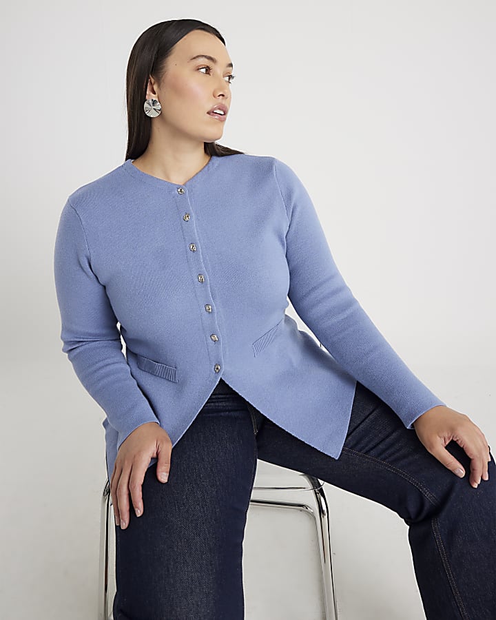 Blue Knitted Button Up Cardigan