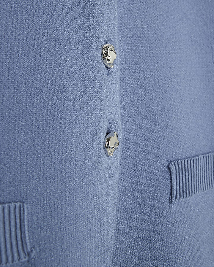 Blue Knitted Button Up Cardigan
