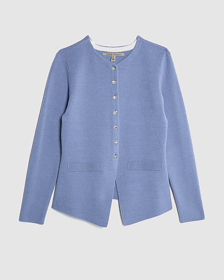 Blue Knitted Button Up Cardigan