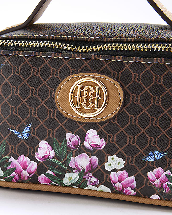 Brown Morgan Floral Monogram Make Up Bag