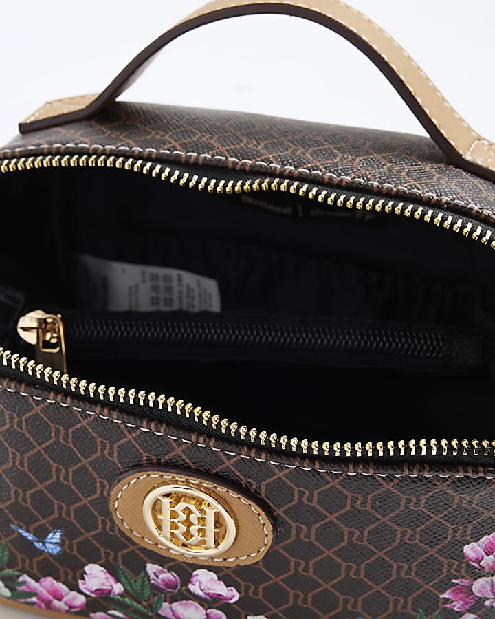 Brown Morgan Floral Monogram Make Up Bag