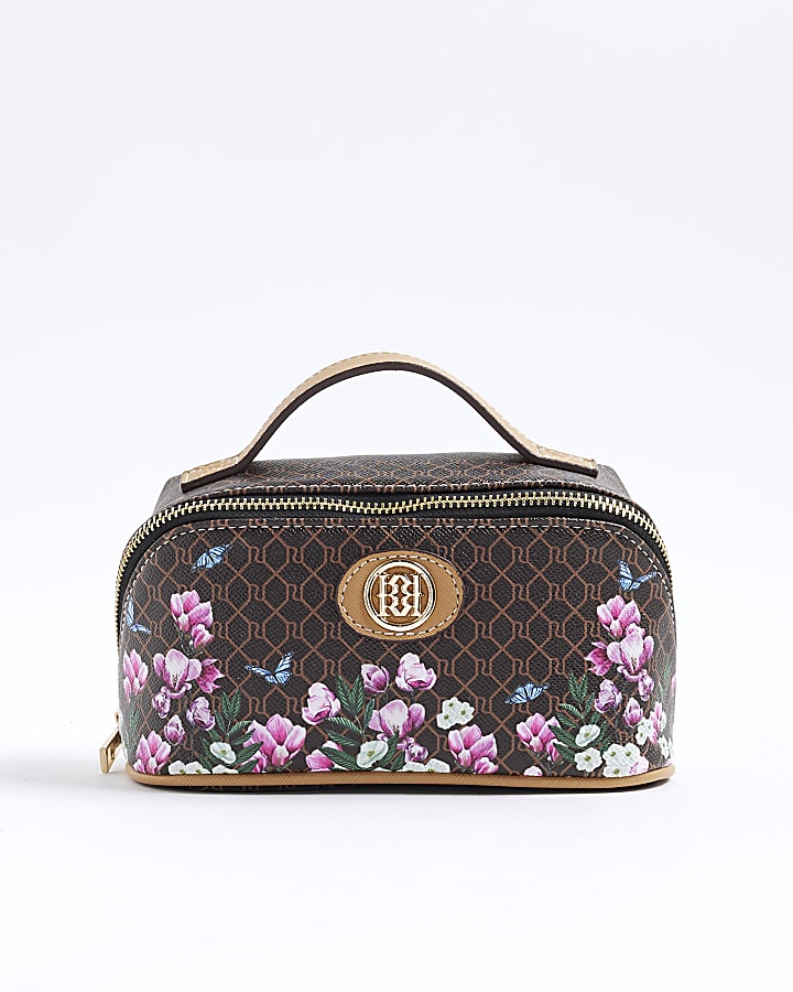 Brown Morgan Floral Monogram Make Up Bag