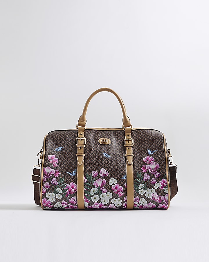 Brown Morgan Floral Monogram Barrel Bag