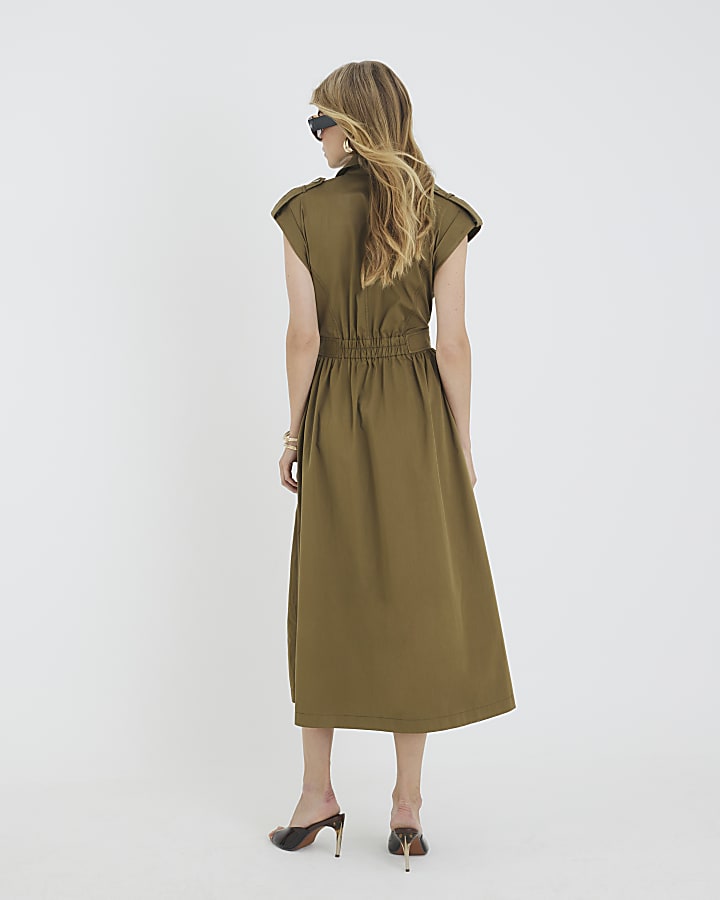 Khaki Utility Midi Dress