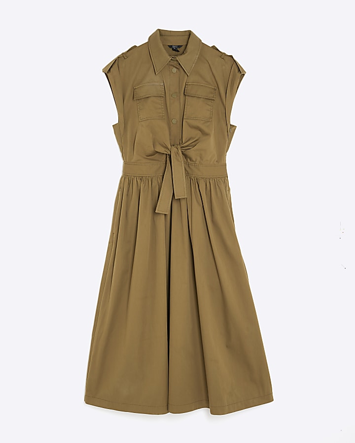 Khaki Utility Midi Dress