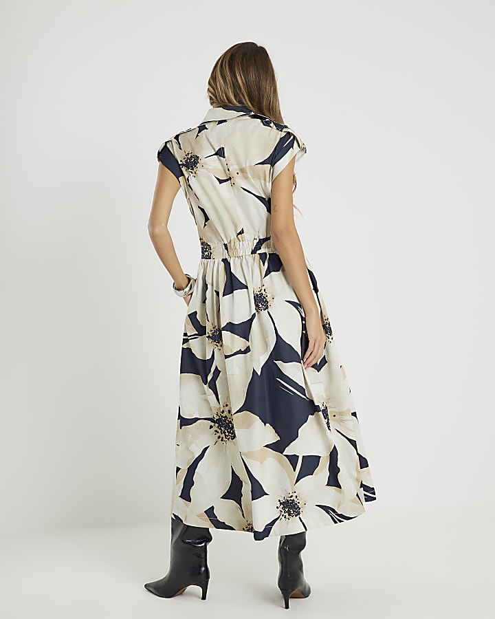 Black Floral Utility Midi Dress