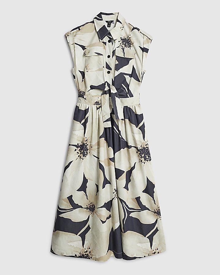 Black Floral Utility Midi Dress