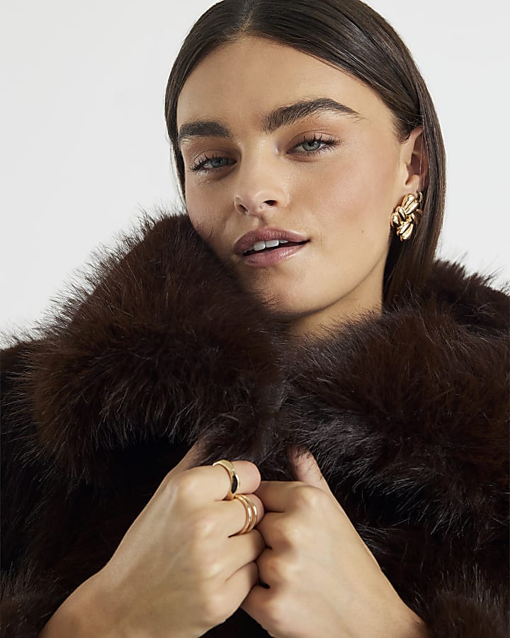 Brown Short Belted Faux Fur Coat