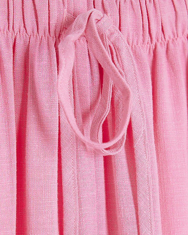 Pink Linen Blend Wide Leg Trousers
