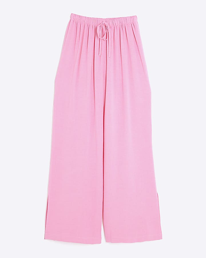 Pink Linen Blend Wide Leg Trousers