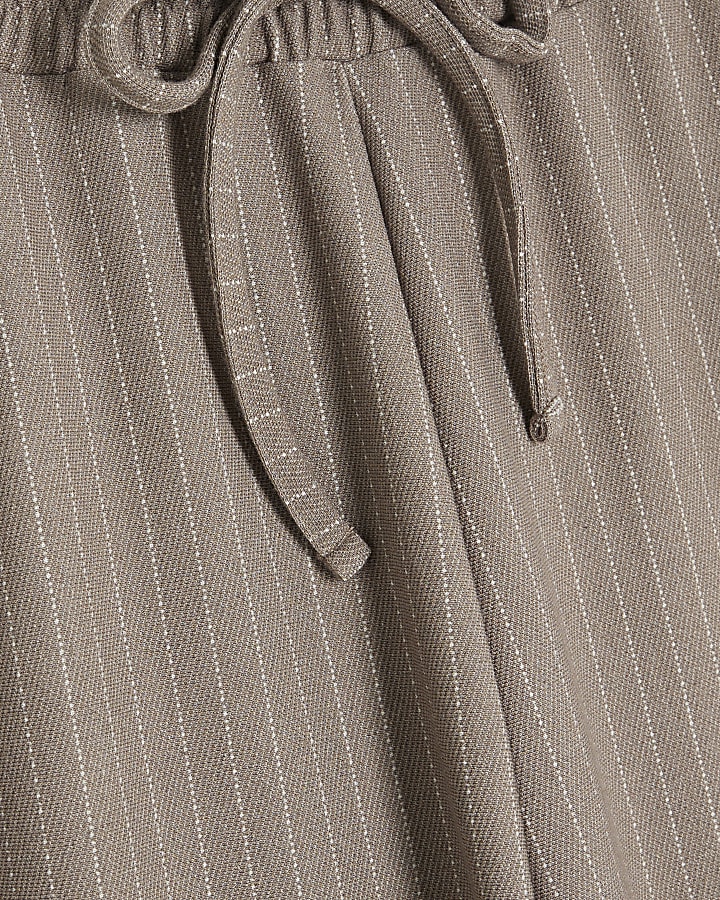 Beige Drawstring Pinstripe Trousers