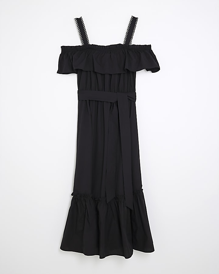 Black Bardot Whipstitch Detail Midi Dress