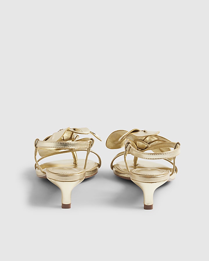 Gold Kitten Heeled Flower Sandals