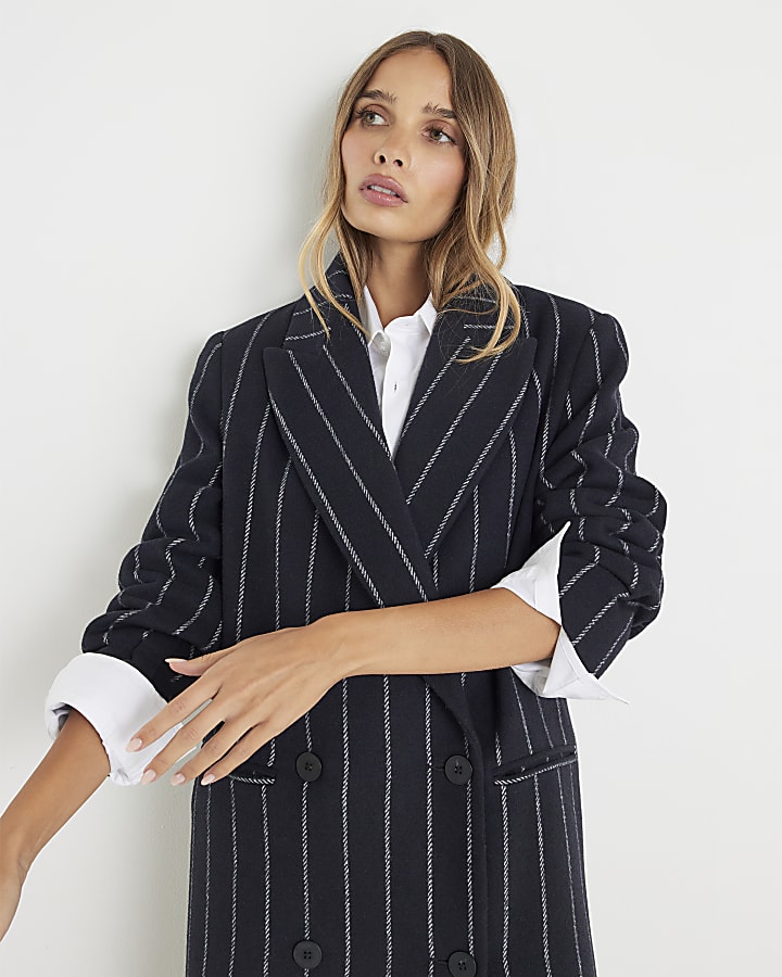 Navy Pinstripe Double breasted Coat
