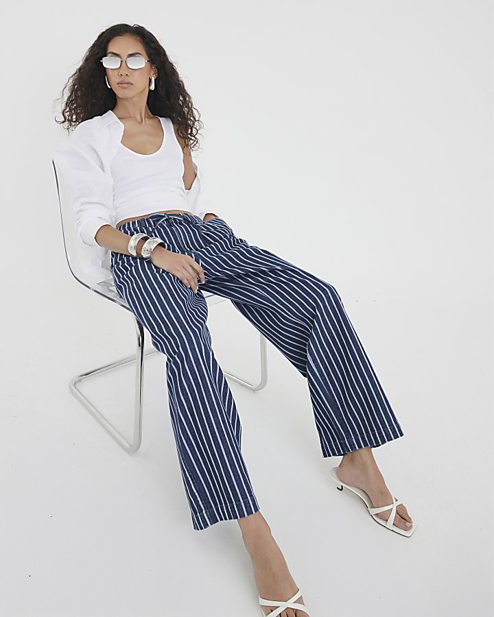 Blue Stripe Wide Leg Pyjama Jeans