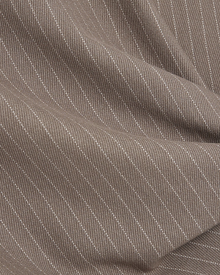 Beige Short Sleeve Pinstripe Tie Detail Top