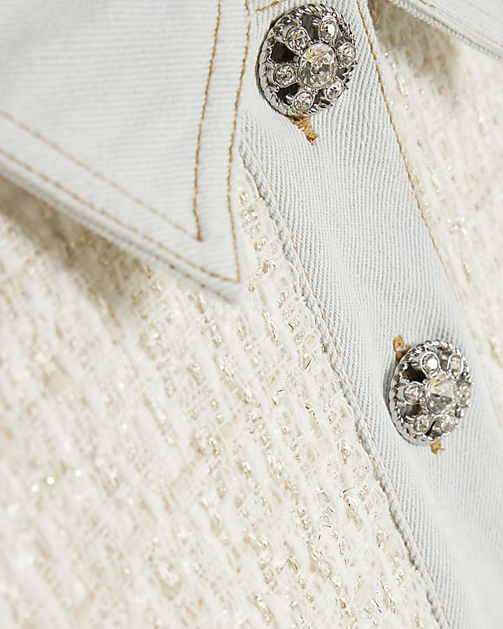Cream Boucle Denim Sleeveless Mini Dress