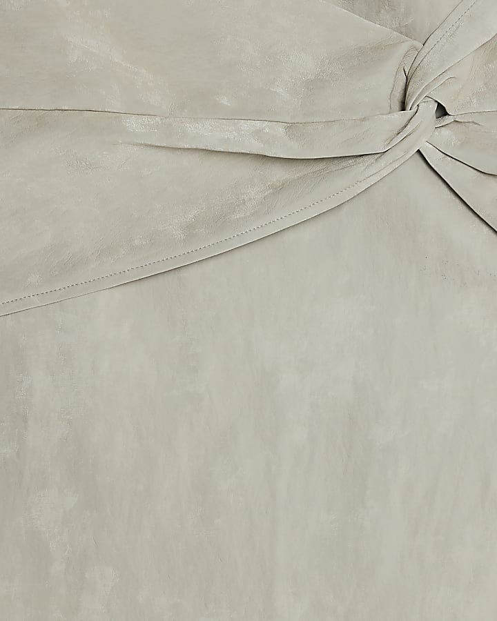 Cream Hammered Faux Leather Midi Skirt