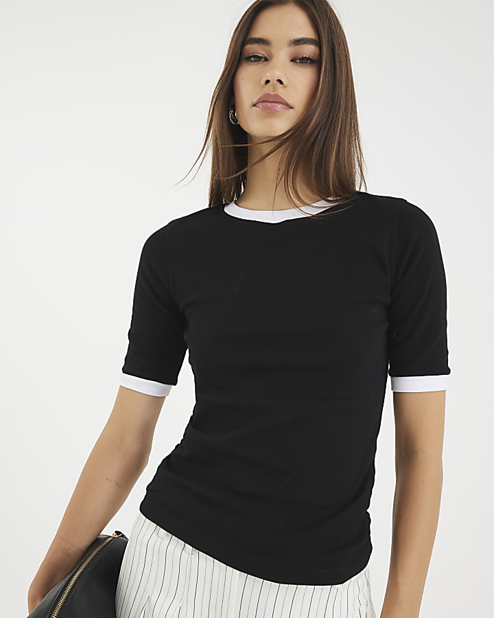 Black Short Sleeve Tipped T-shirt