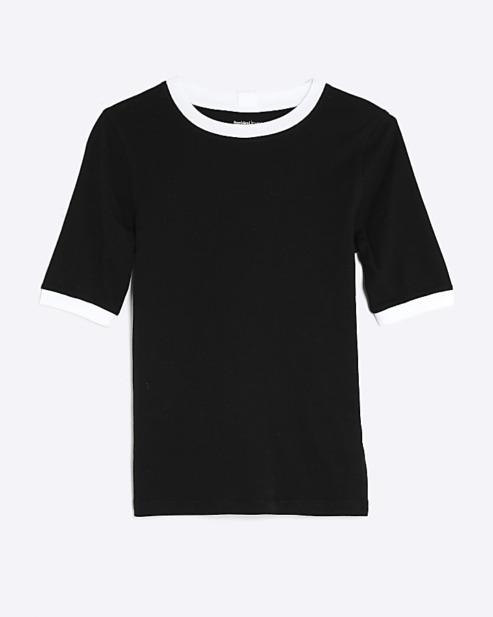 Black Short Sleeve Tipped T-shirt