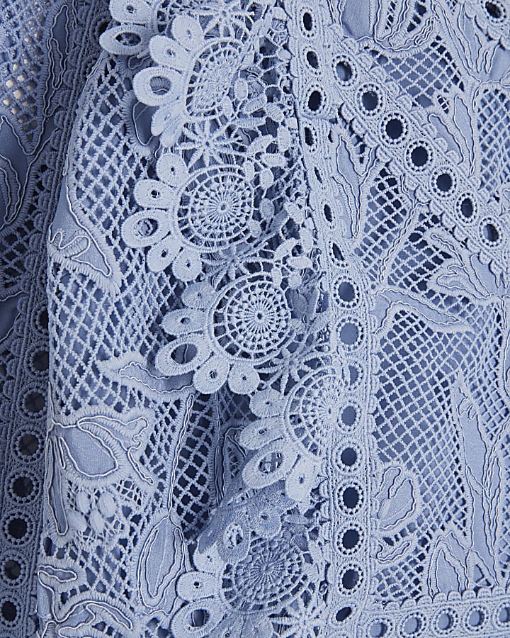 Blue Premium Lace Long Sleeve Top
