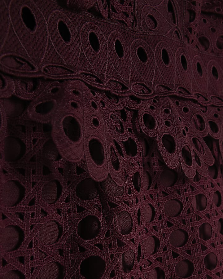 Purple Sleeveless Broderie Midi Dress