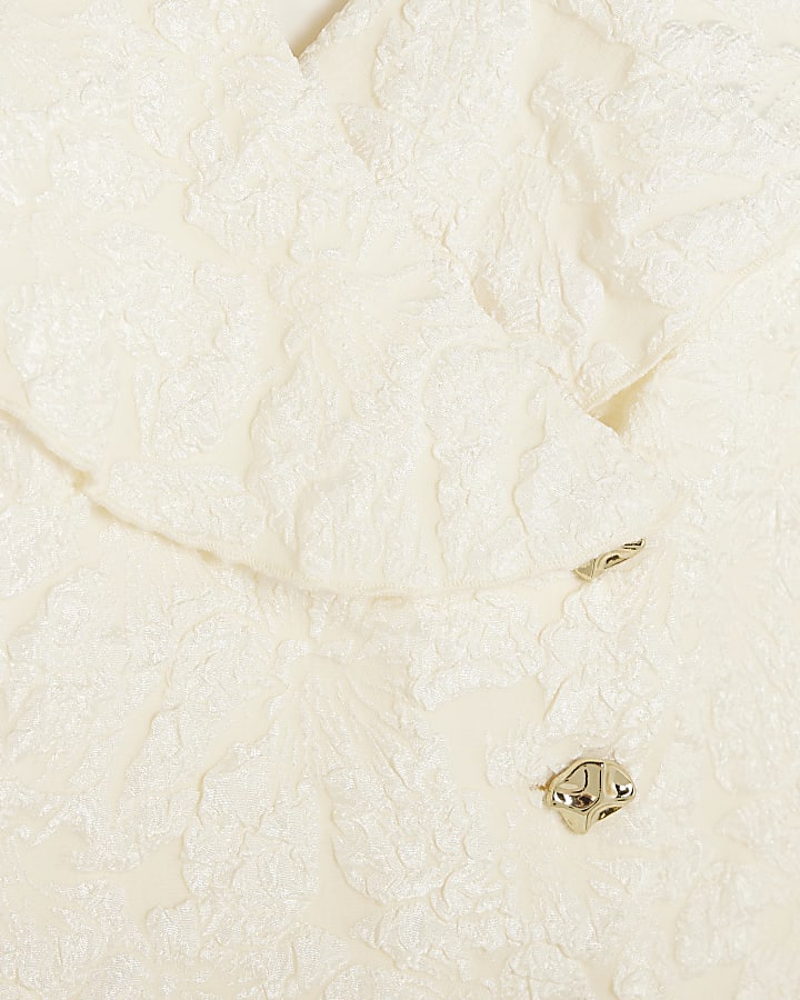 Cream Short Puff Sleeve Cropped Button Up Top