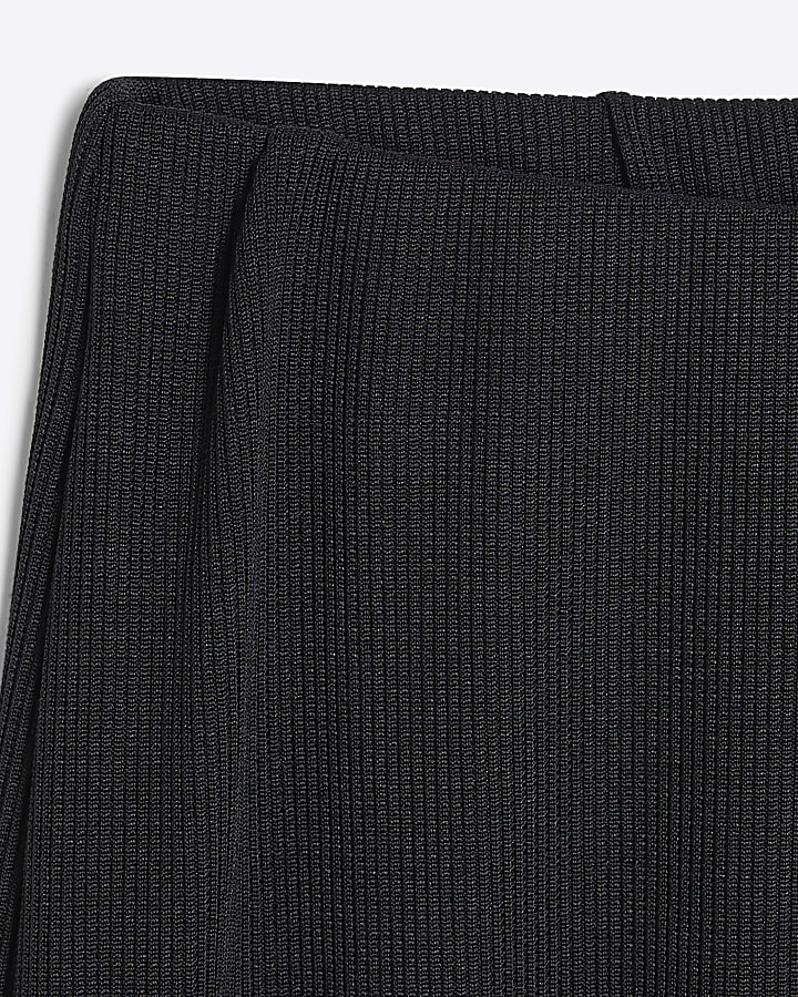 Black Ribbed Wide Leg Trousers