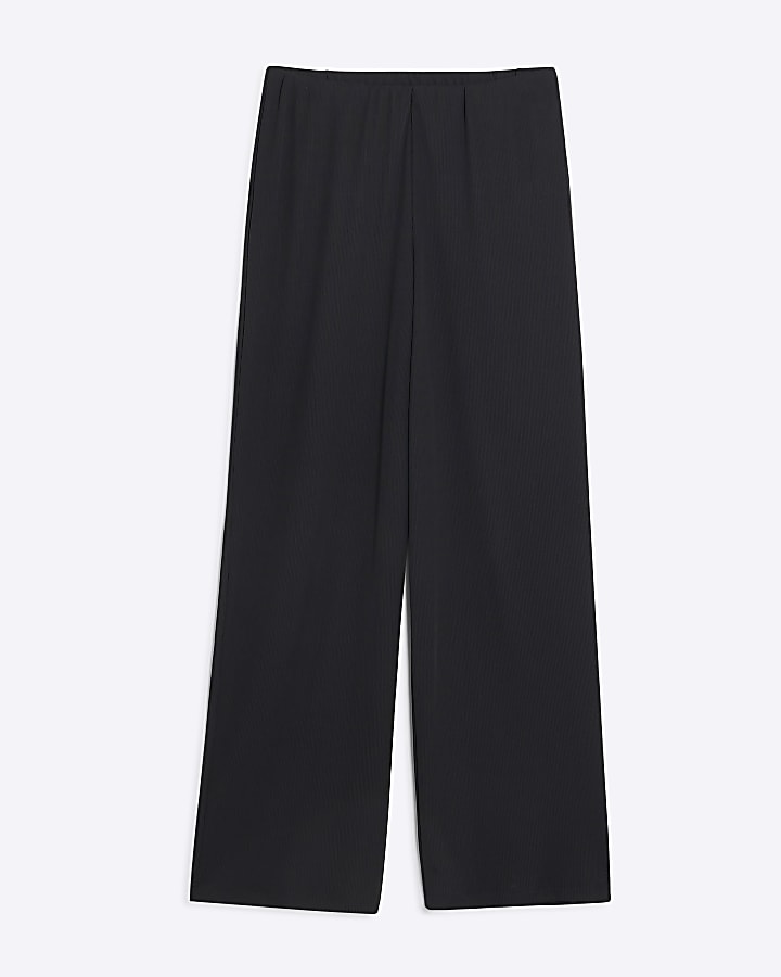 Black Ribbed Wide Leg Trousers