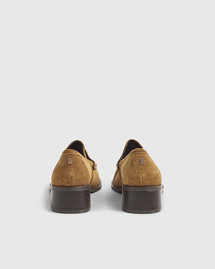 Brown Suede Heeled Loafers