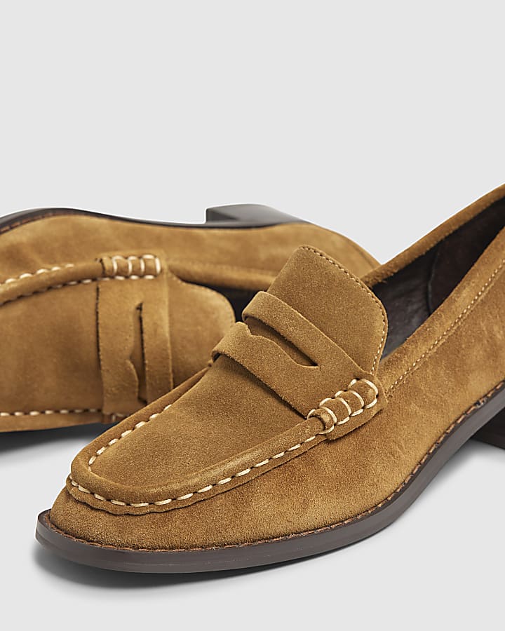 Brown Suede Heeled Loafers