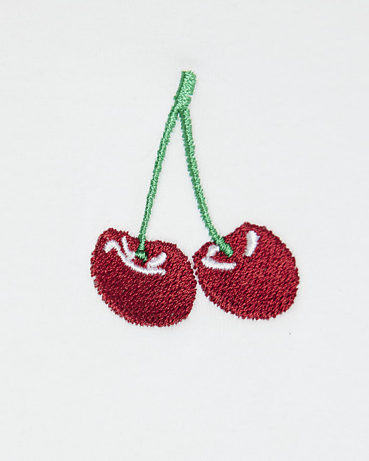 Petite White Embroidered Cherry T-Shirt
