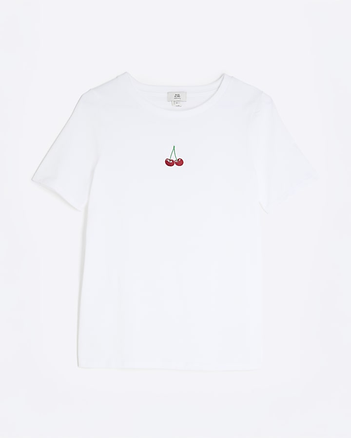 Petite White Embroidered Cherry T-Shirt
