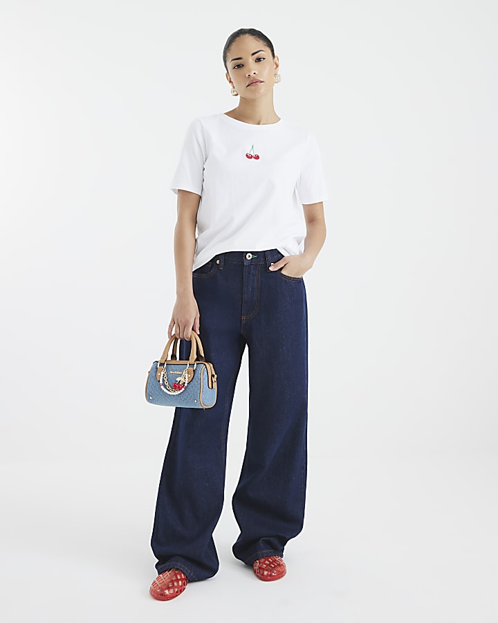 Petite White Embroidered Cherry T-Shirt