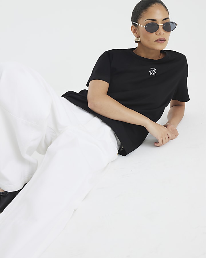 Petite Black Short Sleeve Logo T-shirt