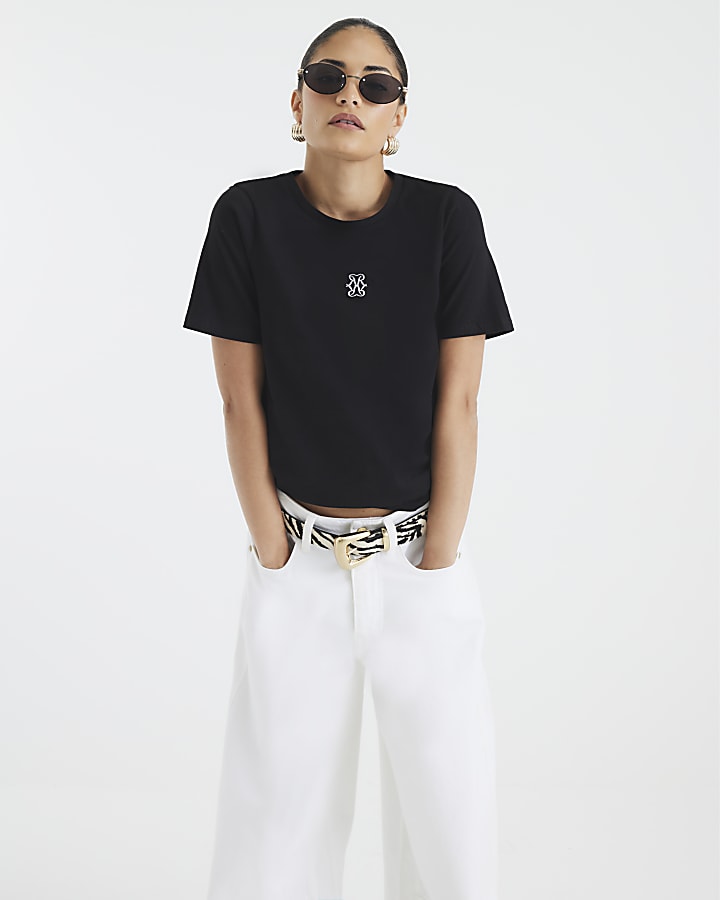 Petite Black Short Sleeve Logo T-shirt