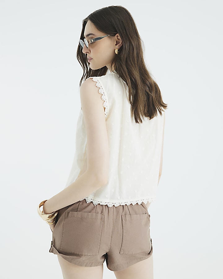 Cream Sleeveless Broderie Blouse